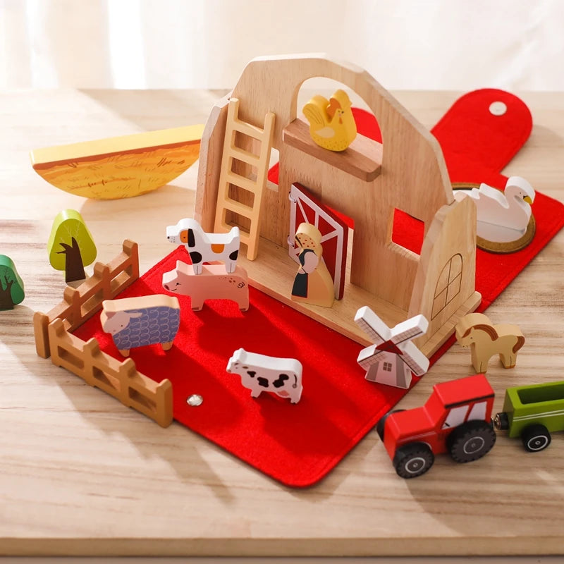 Wooden Montessori Toy Dinosaur Park Animals Barn Toy for Children Stacking Educational Toy Wooden Car Track Toy Christmas Gift