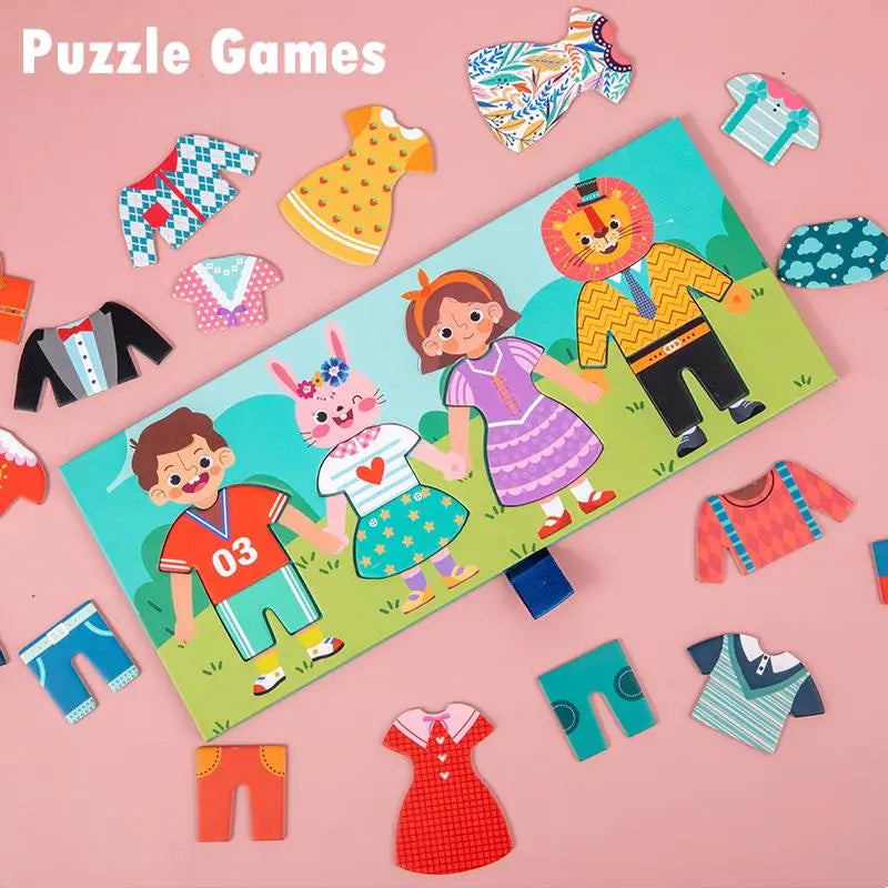 Wooden Kids Clothes Drying Dress-Up Puzzle Jigsaw Montessori Games  Toys Thinking Games Educational Matching Sorting Toys Gifts