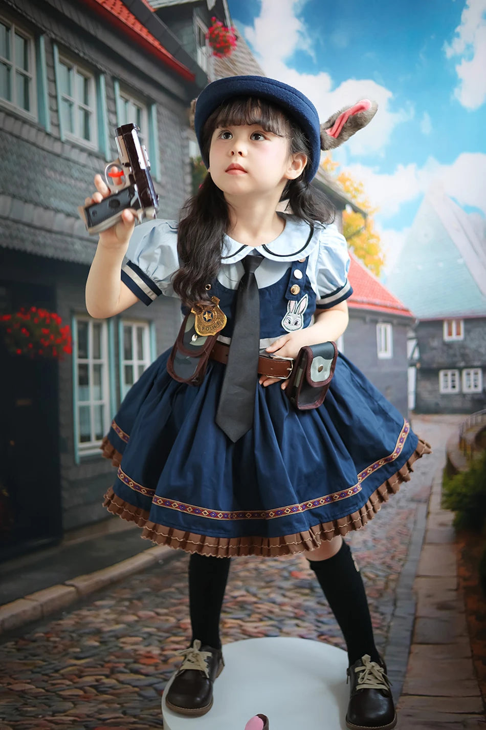 Movie Zootropolis Judy Cosplay Costume Kids Dress Tie Headdress Belt Socks Full Set Girls Police Role Play Uniform Halloween