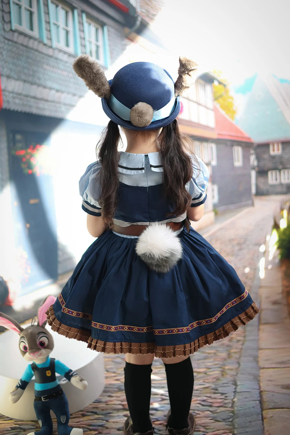 Movie Zootropolis Judy Cosplay Costume Kids Dress Tie Headdress Belt Socks Full Set Girls Police Role Play Uniform Halloween