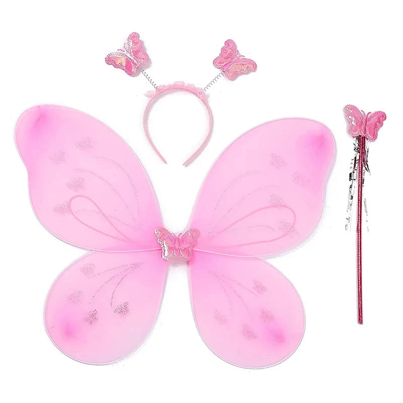 Kids Butterfly Headband Wings Cute Party Props with Fairy Wand Glitter Butterfly Dressing Up Fairy Wing Cosplay Costume