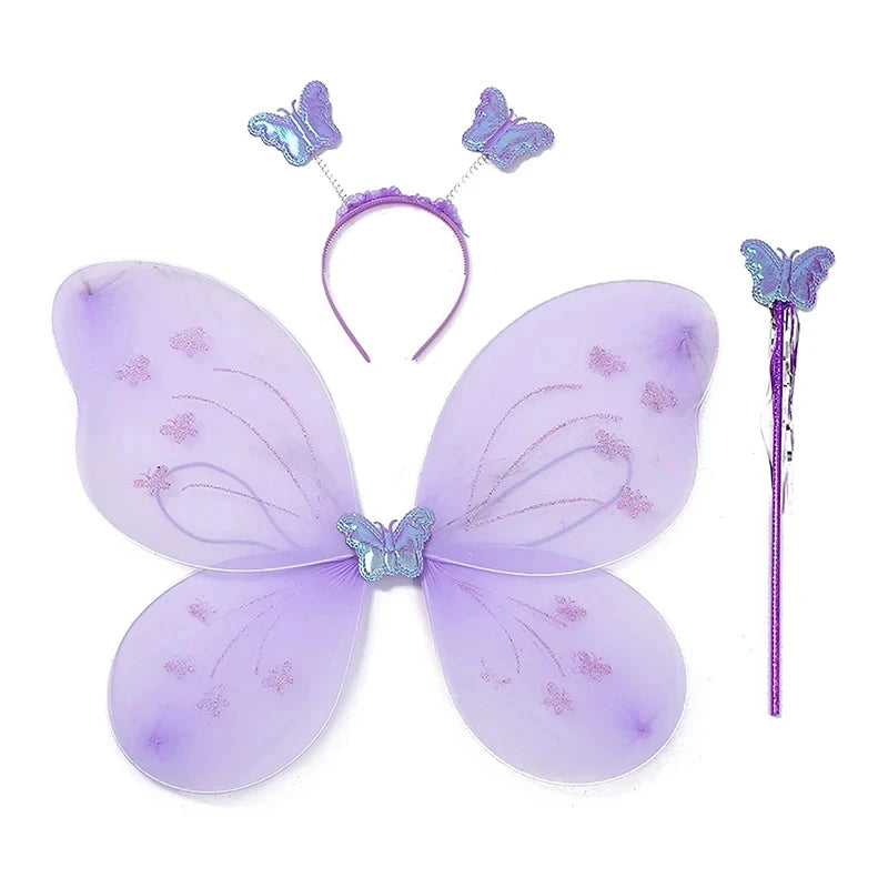 Kids Butterfly Headband Wings Cute Party Props with Fairy Wand Glitter Butterfly Dressing Up Fairy Wing Cosplay Costume