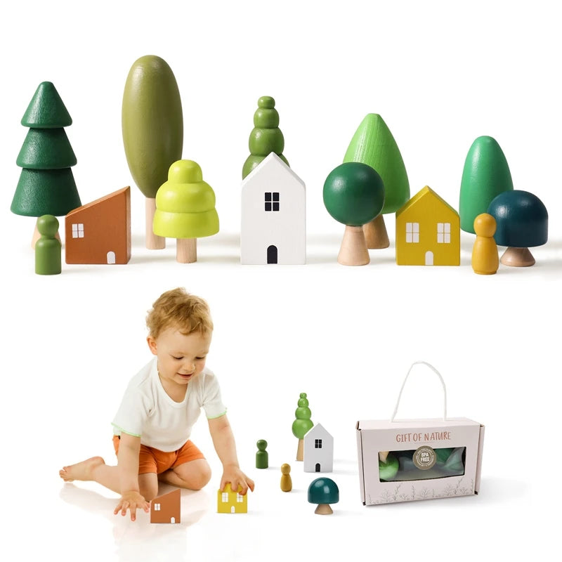 Wooden Grasp Matching Toy Wooden Building House Block Forest Ornaments Toy Christmas Tree Children Montessori Education Toy