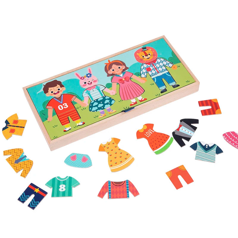 Drying Rack Clothes Dress-Up Jigsaw Puzzle Logical Thinking Matching Sorting Educational Game Kids Montessori Wooden Toys Girls