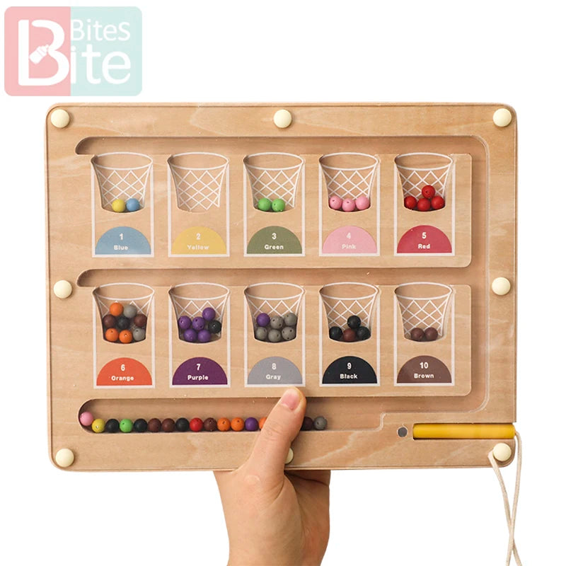 Montessori Magnetic board Baby Wooden Toy Basketball Sorting Game Tracing Board Baby Preschool Learning Education Toy Kids Gifts