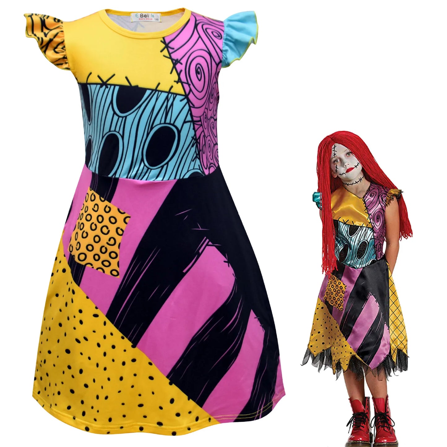 The Nightmare Before Christmas Horro Sally Cosplay Costume Baby Girls Halloween Masquerade Party Jack Skellington Dress For Kids