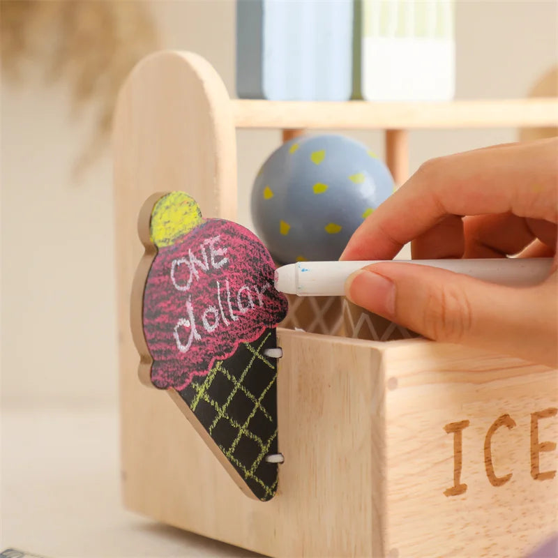 Kid Wooden Ice Cream Shop Pretend Play Set Educational Montessori Toy  Children Simulation Sales Ice Cream Toy Kid Birthday Gift