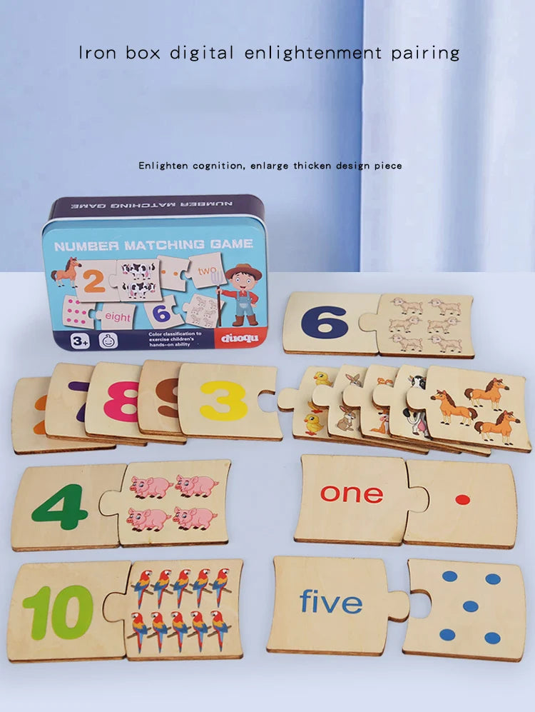 Wooden Number Matching Puzze Toys Montessori Early Education Digital Pattern Thicken Blocks Game for Baby Festival Gift Toy