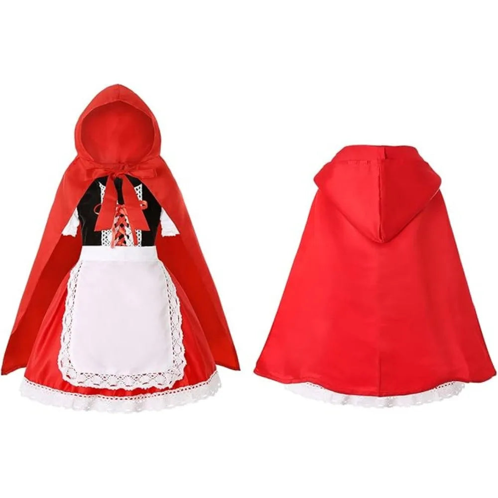 Little Red Riding Hood Girl Costume Children's Halloween Fairy Tale Storybook Cosplay Princess Dress Dress Hooded Cape