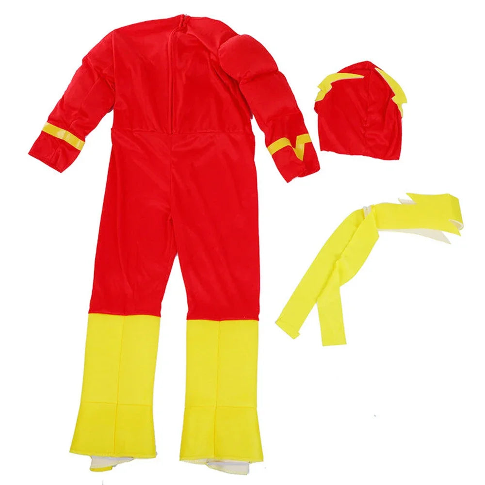 Kids Flash Muscle Superhero Fancy Dress Fantasy Carnival Party Halloween Cosplay Costumes