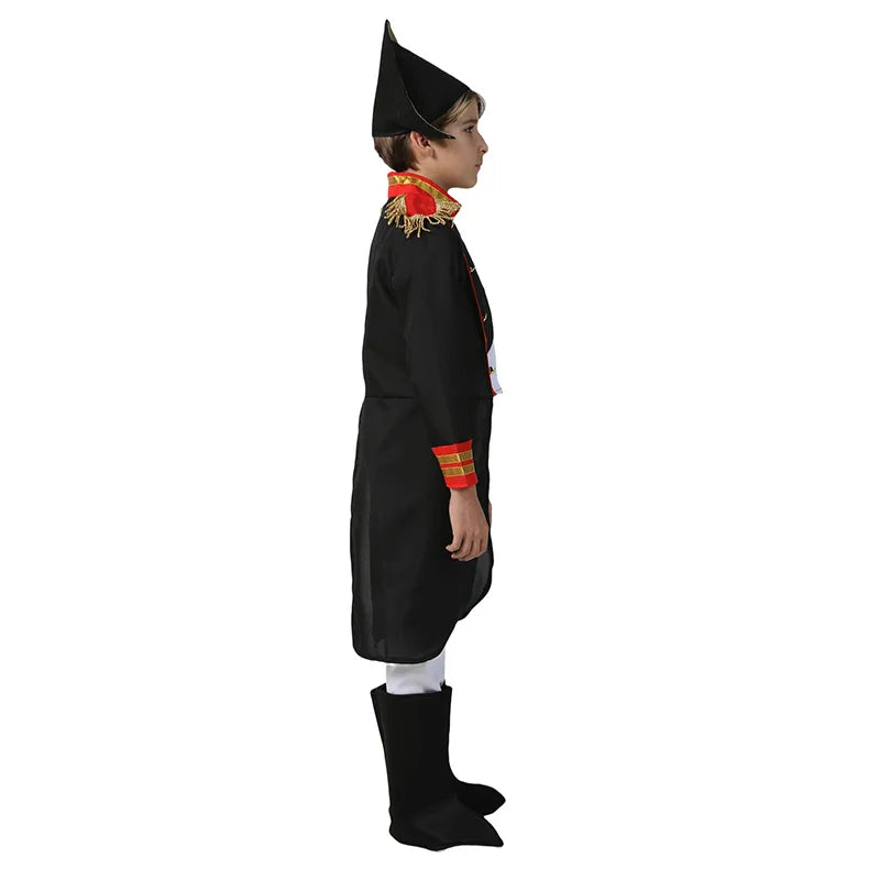 Black French Soldier Child Coat Suit Halloween Fancy Dress Up Napoleon Costume For Boys