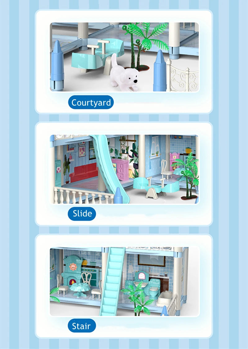 3D Assembly Doll House DIY Mini Model Girl Birthday Gift Toy House Children's Crossing House Villa Princess Castle Led Light