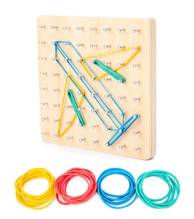 Children Math Wooden Toys Set Geometric Shape Rubber Band Nailboard Game Montessori Educational Creative Toy Fine Motor Training