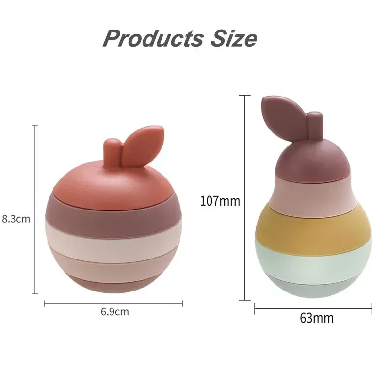 Stacking Fruit Shape Silicone Educational Toy BPA Free Cute Silicone Apple Pear Shape Design Good for Kids Brain Development Toy