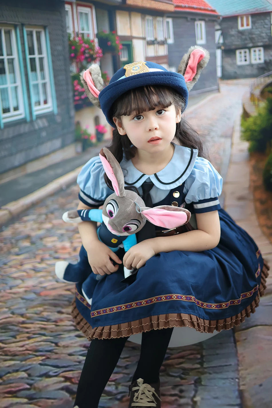 Movie Zootropolis Judy Cosplay Costume Kids Dress Tie Headdress Belt Socks Full Set Girls Police Role Play Uniform Halloween