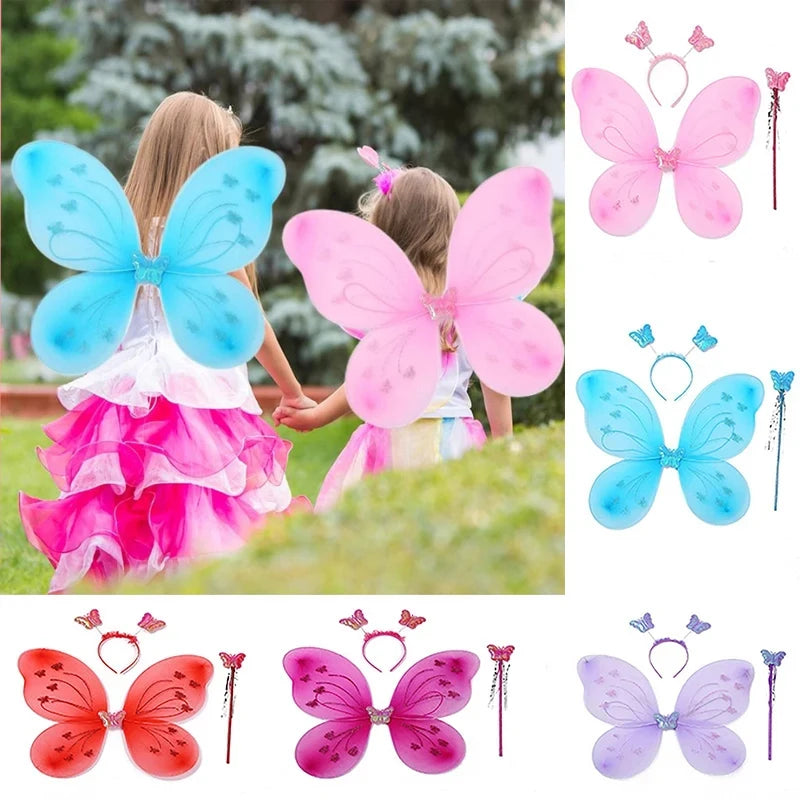 Kids Butterfly Headband Wings Cute Party Props with Fairy Wand Glitter Butterfly Dressing Up Fairy Wing Cosplay Costume