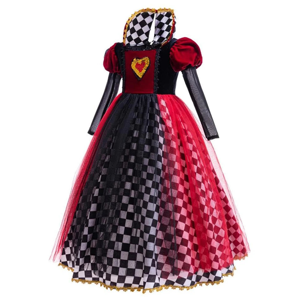 Kids The Red Queen Cosplay Dress Halloween Party Mother And Girl Family Matching Outfits Long Sleeve Sequin Princess Costume