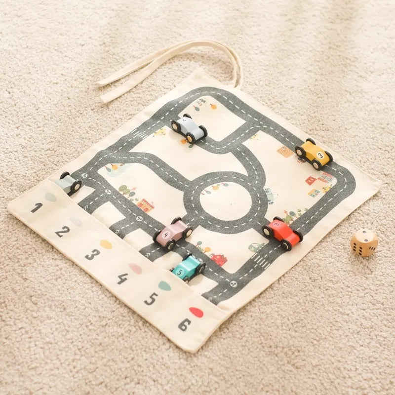 35*31CM Montessori Toys Baby Car Traffic Road Map Canvas Desktop Mat Game Wooden Car Parent-child Interaction Kid Education Gift