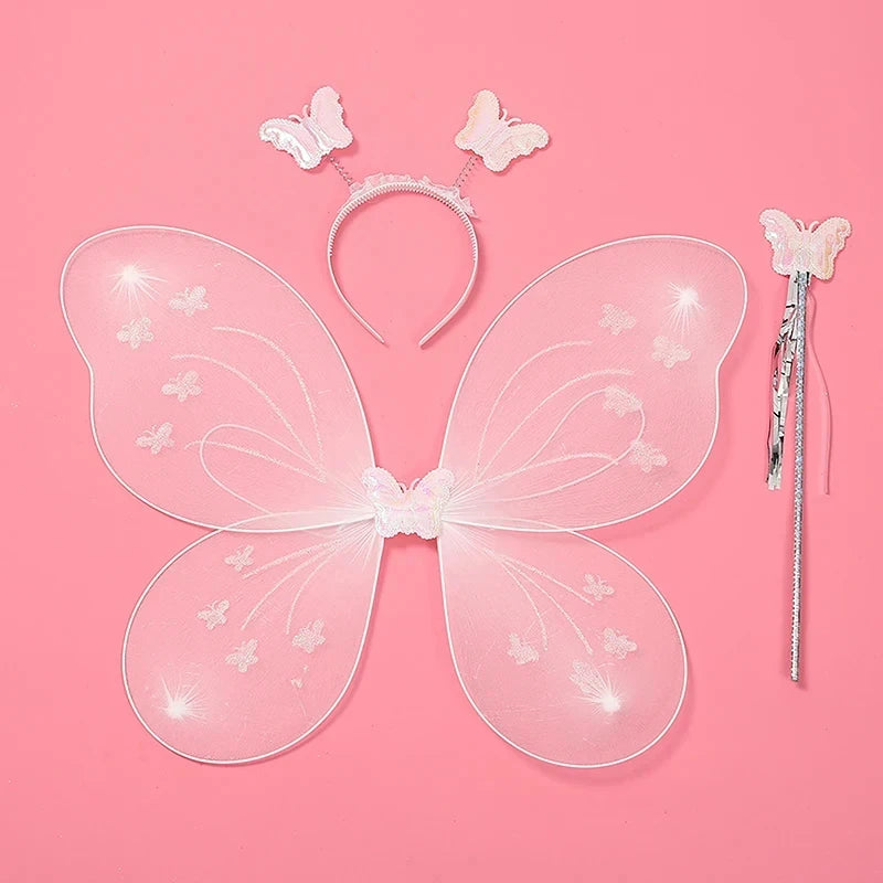 Kids Butterfly Headband Wings Cute Party Props with Fairy Wand Glitter Butterfly Dressing Up Fairy Wing Cosplay Costume