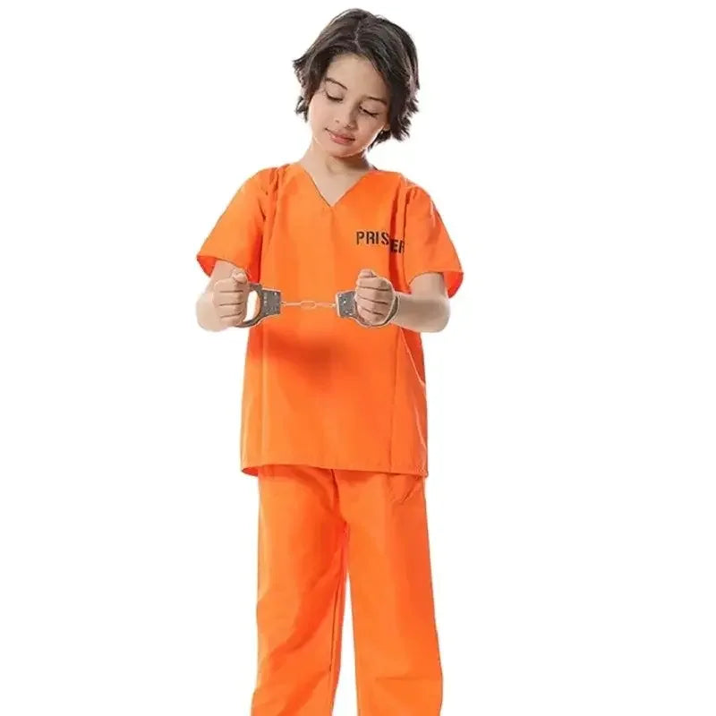 Kids Halloween Gift Prisoner Criminal Cosplay Costumes Children Birthday Convict Toys Costume 3-9 Years Purim Unisex Fancy Dress