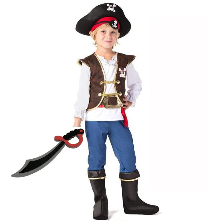 Kids Pirates Costume with knife Children's Day Boys Pirate Halloween Cosplay Set Birthday Party Outfit Pirate Christmas Theme