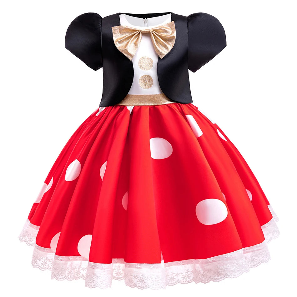 Disney Cosplay Princess Minnie Mouse Dress Christmas Polka Dot Mickey Stage Performance Princess Dress Bow Sequin Bowknot