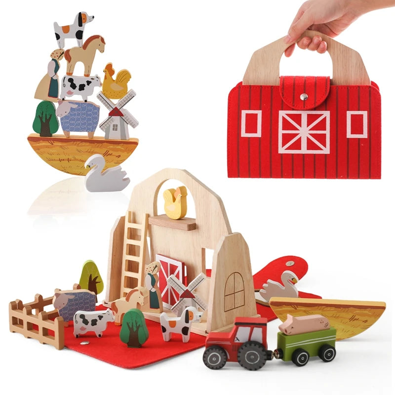 Baby Wooden Removable House Toys Barn Model Montessori Busy Box Toys Wooden Cars Animal Blocks Removable Newborn Puzzle Games