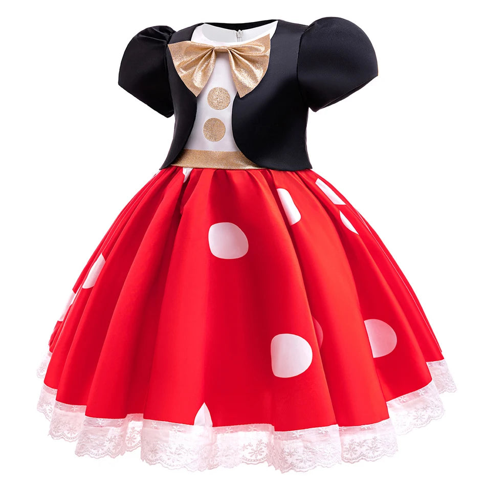 Disney Cosplay Princess Minnie Mouse Dress Christmas Polka Dot Mickey Stage Performance Princess Dress Bow Sequin Bowknot