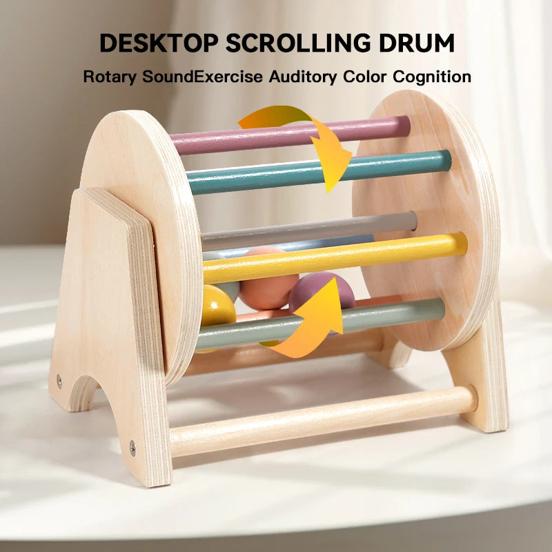 Montessori Infant Wooden Toys Target Box Rolling Drum Color Shape Cognition Match Educational Sensory Baby Teaching Aid Gifts