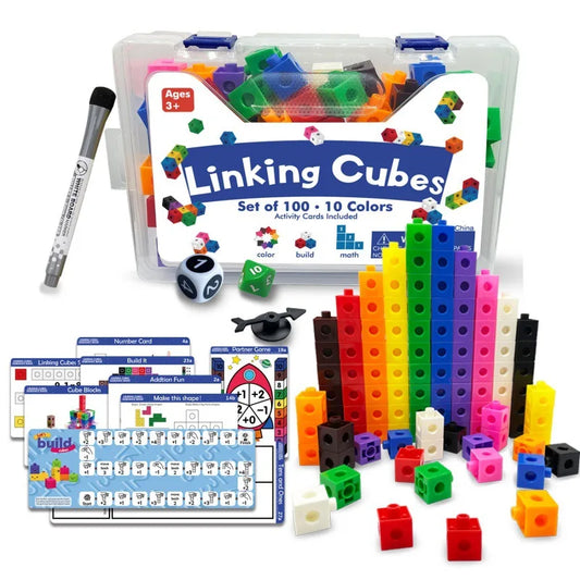 Linking Cubes Math Blocks Toy with Activity Cards 100pcs Numbers Counting Set Snap Toy Counters Kids Educational Learning Gifts