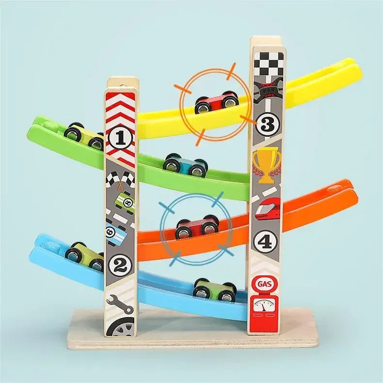 4/7 Track Wooden Ramp Racing Toddler Toy Car Set Montessori Educational Toy Game Mini Inertia Slide Roller Coaster Racing