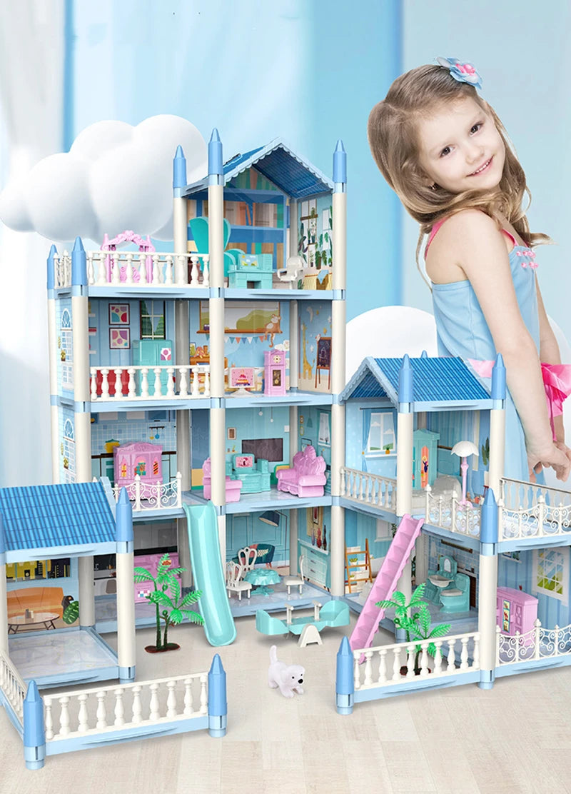 3D Assembly Doll House DIY Mini Model Girl Birthday Gift Toy House Children's Crossing House Villa Princess Castle Led Light