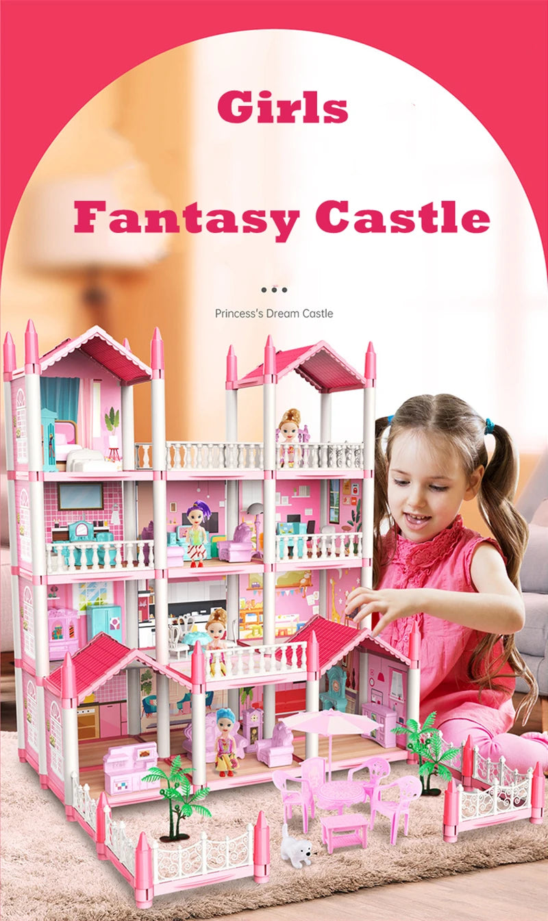 Princess Castle3d Dollhousekids Educational Villa Assembling Toy Set Playing Girl Doll House Toy Gifts DIY