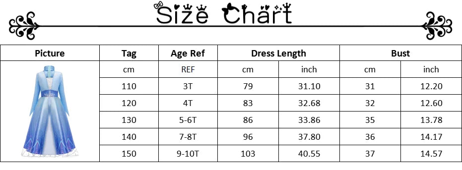 Elsa Costume for Girl Birthday Party Blue Long Sleeve Carnival Clothing Kids Princess Dress for Girls