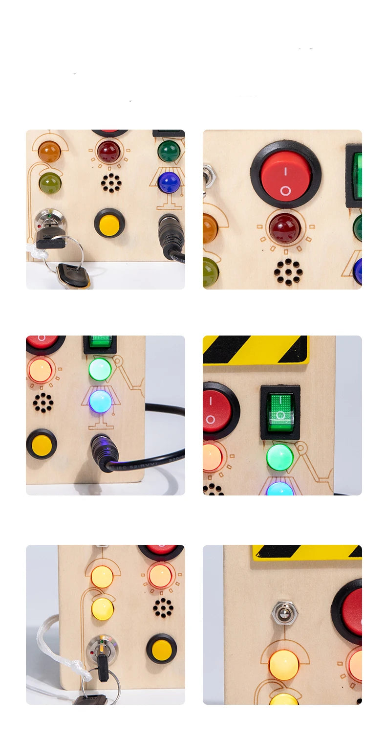 Baby Montessori Wooden Busy Board with LED Light Sensory Educational Activities Travel Toys for Toddlers 1-3Y Toggle Switch Toy