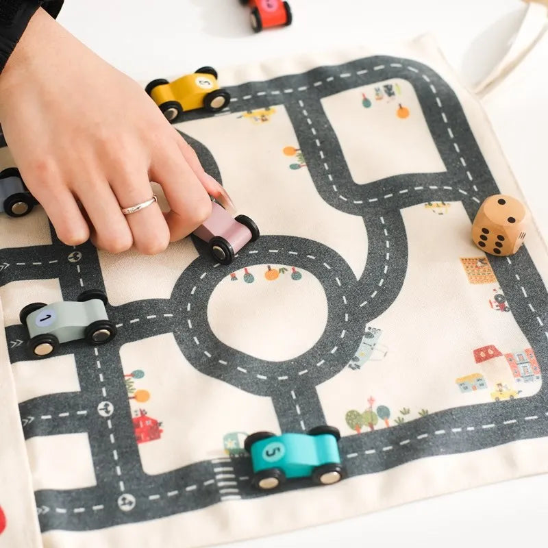 35*31CM Montessori Toys Baby Car Traffic Road Map Canvas Desktop Mat Game Wooden Car Parent-child Interaction Kid Education Gift