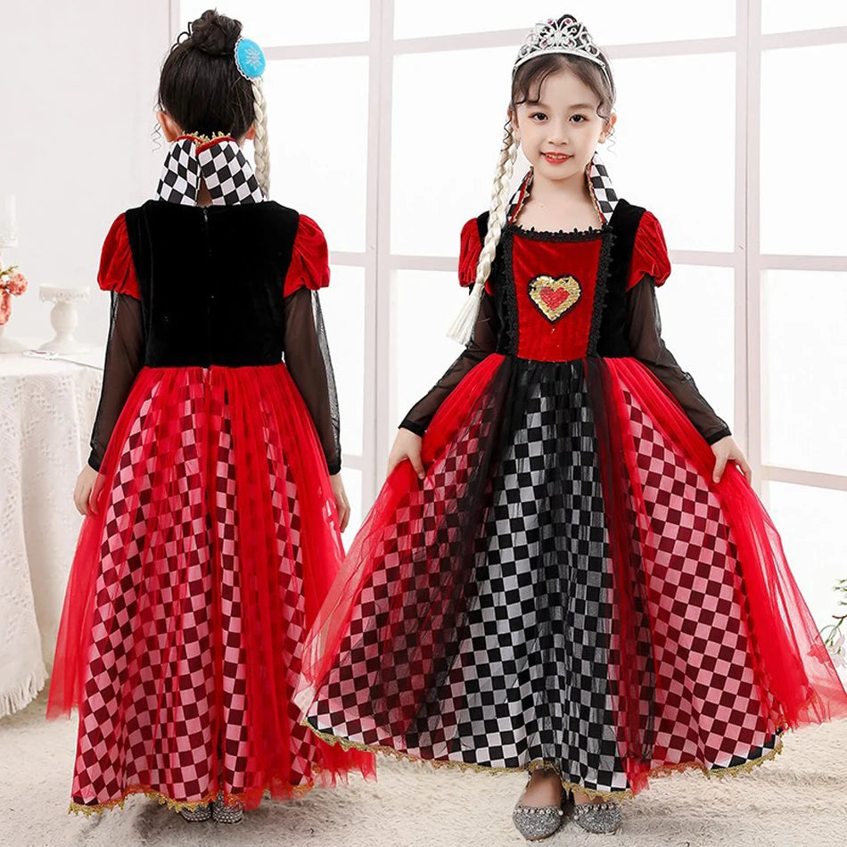 Kids The Red Queen Cosplay Dress Halloween Party Mother And Girl Family Matching Outfits Long Sleeve Sequin Princess Costume