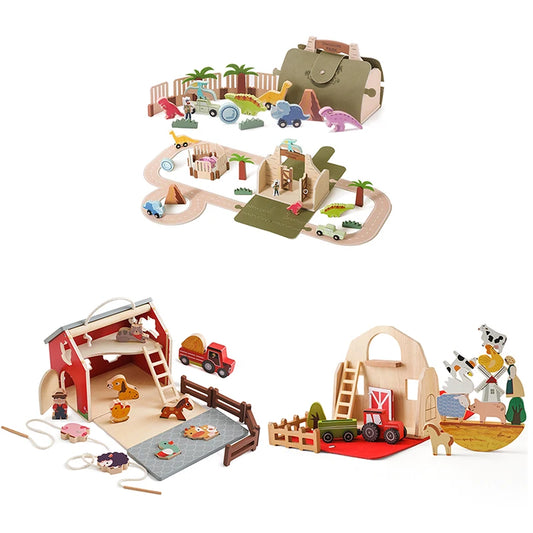 Wooden Building Block Toy Farm Animal And Dinosaur Scenes Display Toy Stacking Balance Toy For Babies Baby Creative Thinking Toy