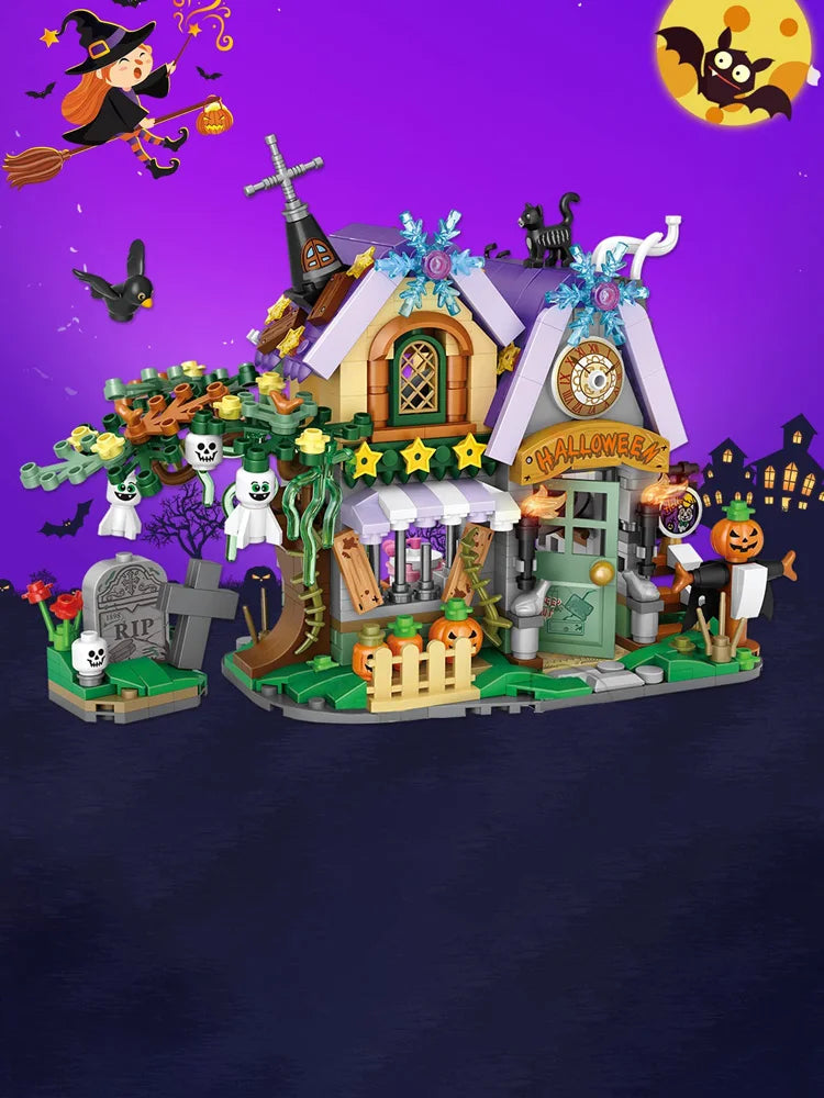 Halloween Creative Building Blocks Set Halloween Hut Haunted House Pumpkin House Decoration Bricks Kit Toys Birthday Party Gifts