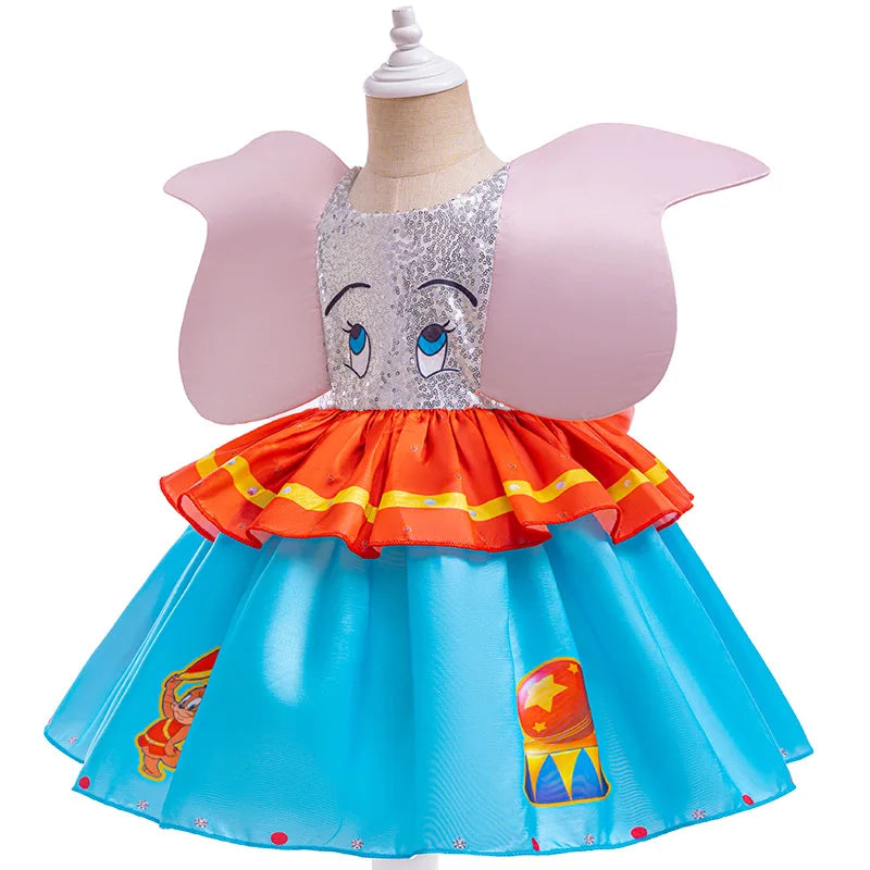 Baby Girl Dumbo Cosplay Dress Big Ear Fly Elephant Disguise Frocks Kids Kindergarten Stage Performance Outfits Carnival Sets