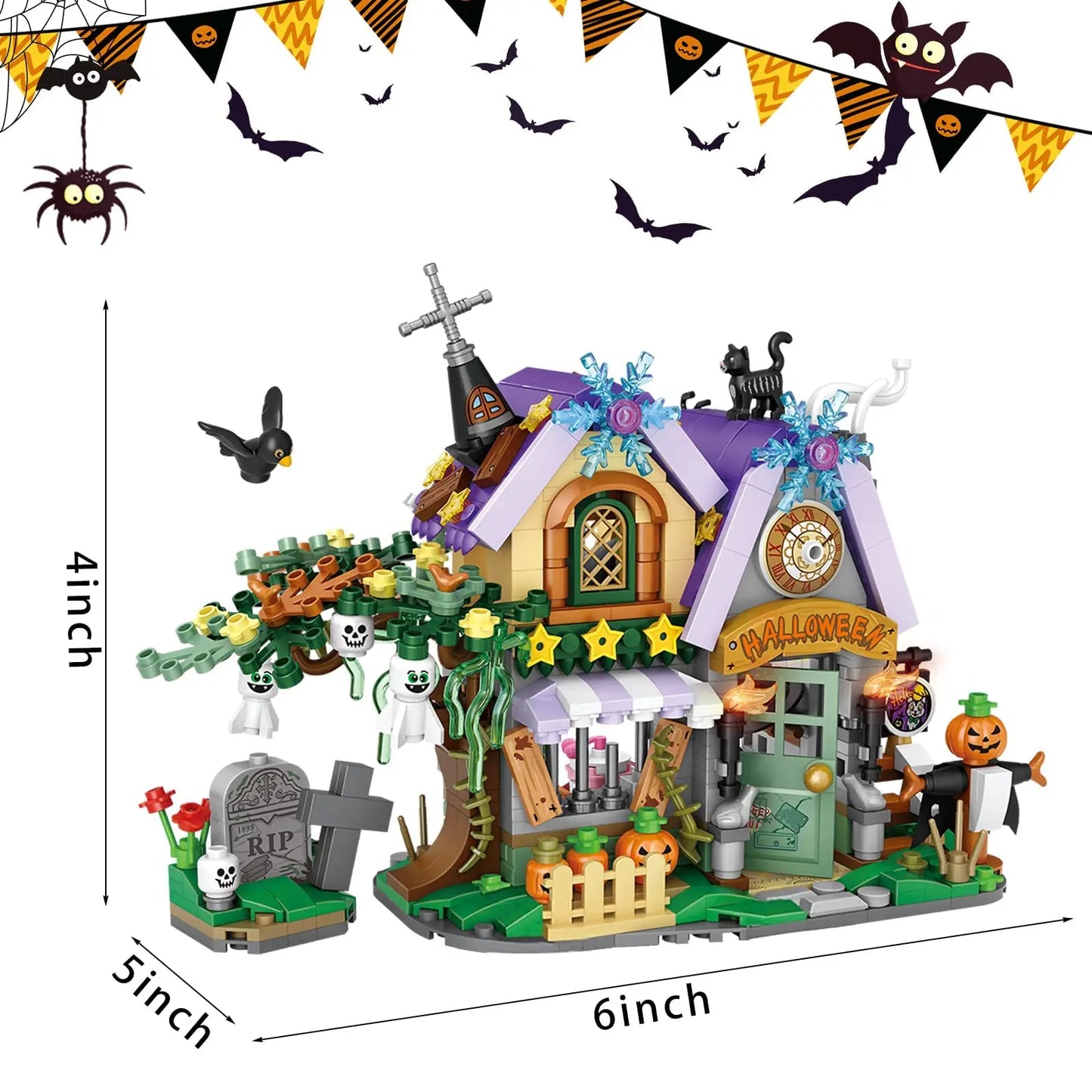 Halloween Creative Building Blocks Set Halloween Hut Haunted House Pumpkin House Decoration Bricks Kit Toys Birthday Party Gifts