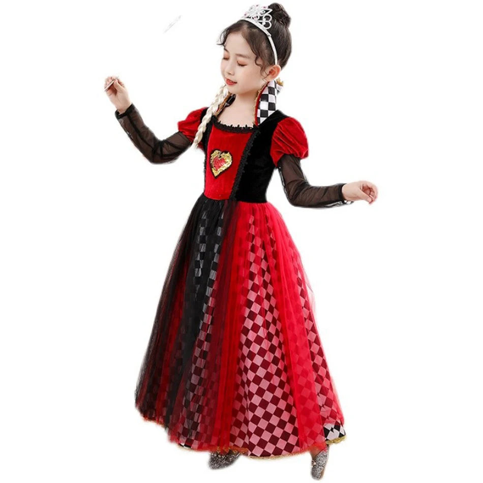 Kids The Red Queen Cosplay Dress Halloween Party Mother And Girl Family Matching Outfits Long Sleeve Sequin Princess Costume