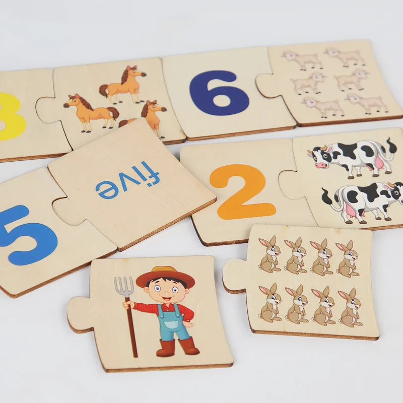 Wooden Number Matching Puzze Toys Montessori Early Education Digital Pattern Thicken Blocks Game for Baby Festival Gift Toy