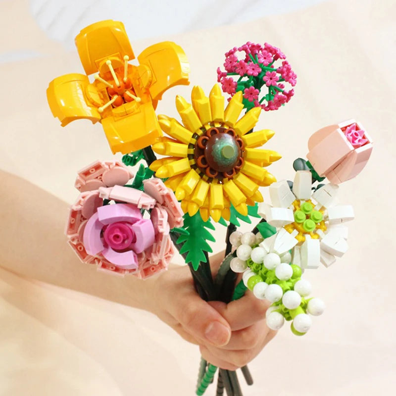 Mini Rose Building Blocks Flower Simulation Potted Bouquet 3D Model Home Decoration DIY Children's Educational Toys Girl Gift