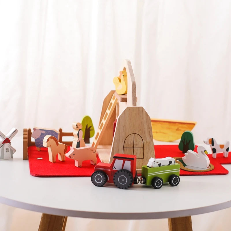 Wooden Montessori Toy Dinosaur Park Animals Barn Toy for Children Stacking Educational Toy Wooden Car Track Toy Christmas Gift