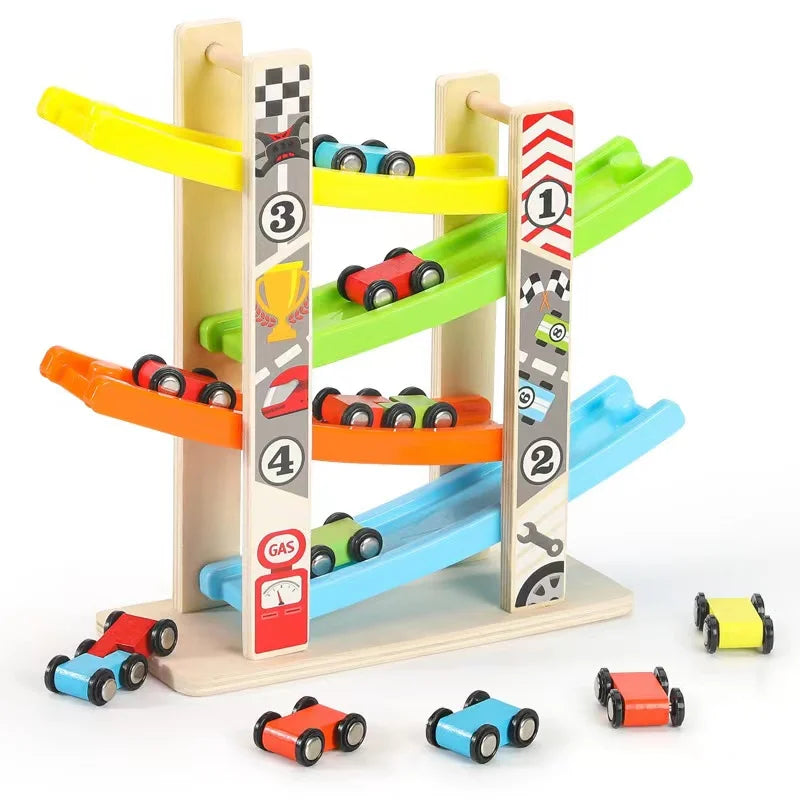 4/7 Track Wooden Ramp Racing Toddler Toy Car Set Montessori Educational Toy Game Mini Inertia Slide Roller Coaster Racing