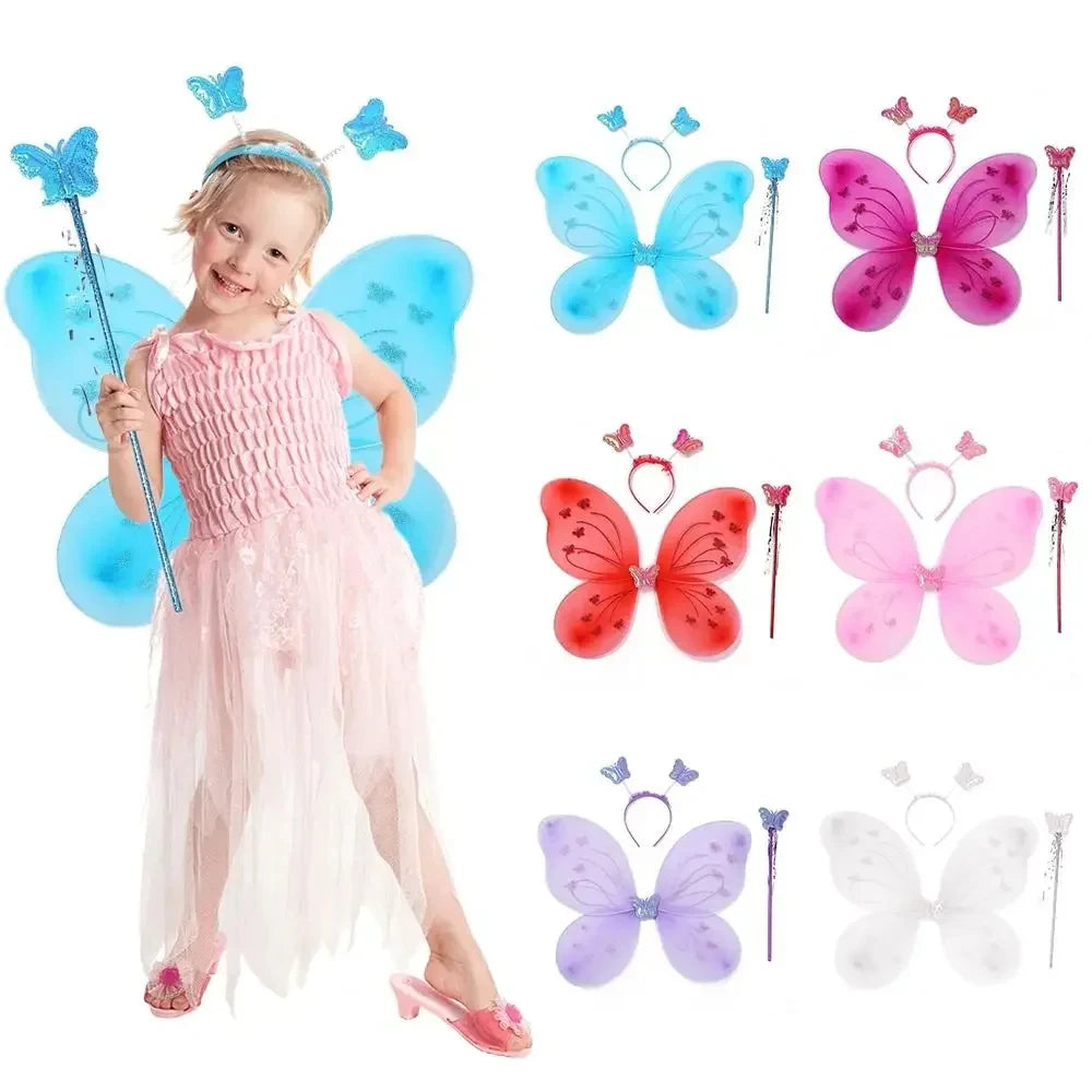 Kids Butterfly Headband Wings Cute Party Props with Fairy Wand Glitter Butterfly Dressing Up Fairy Wing Cosplay Costume