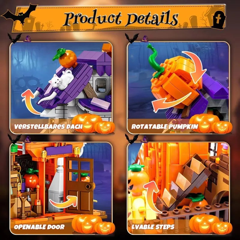 Halloween Creative Building Blocks Set Halloween Hut Haunted House Pumpkin House Decoration Bricks Kit Toys Birthday Party Gifts