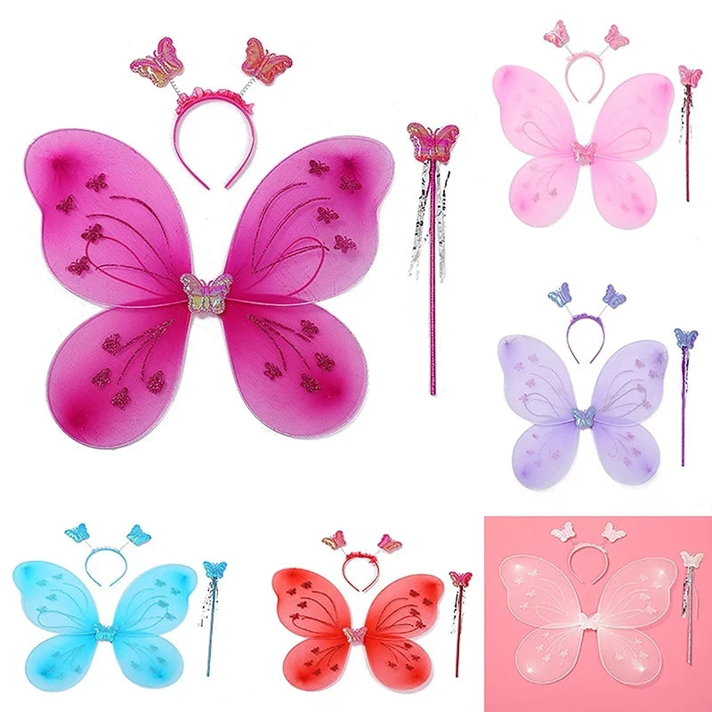 Kids Butterfly Headband Wings Cute Party Props with Fairy Wand Glitter Butterfly Dressing Up Fairy Wing Cosplay Costume