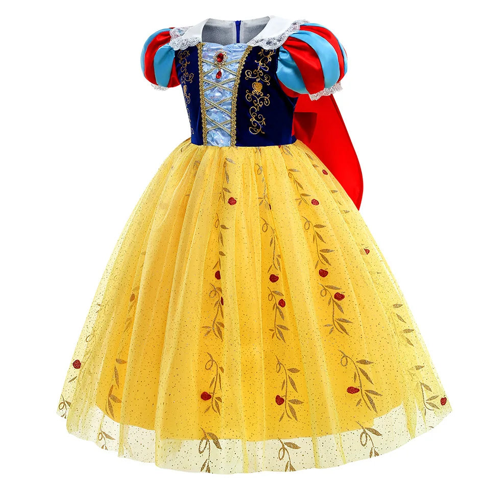 Girls Snow White Princess Dress Halloween Party Cosplay Outfits Kids Deluxe Sequin Costume With Cloak Birthday Surprise Gift